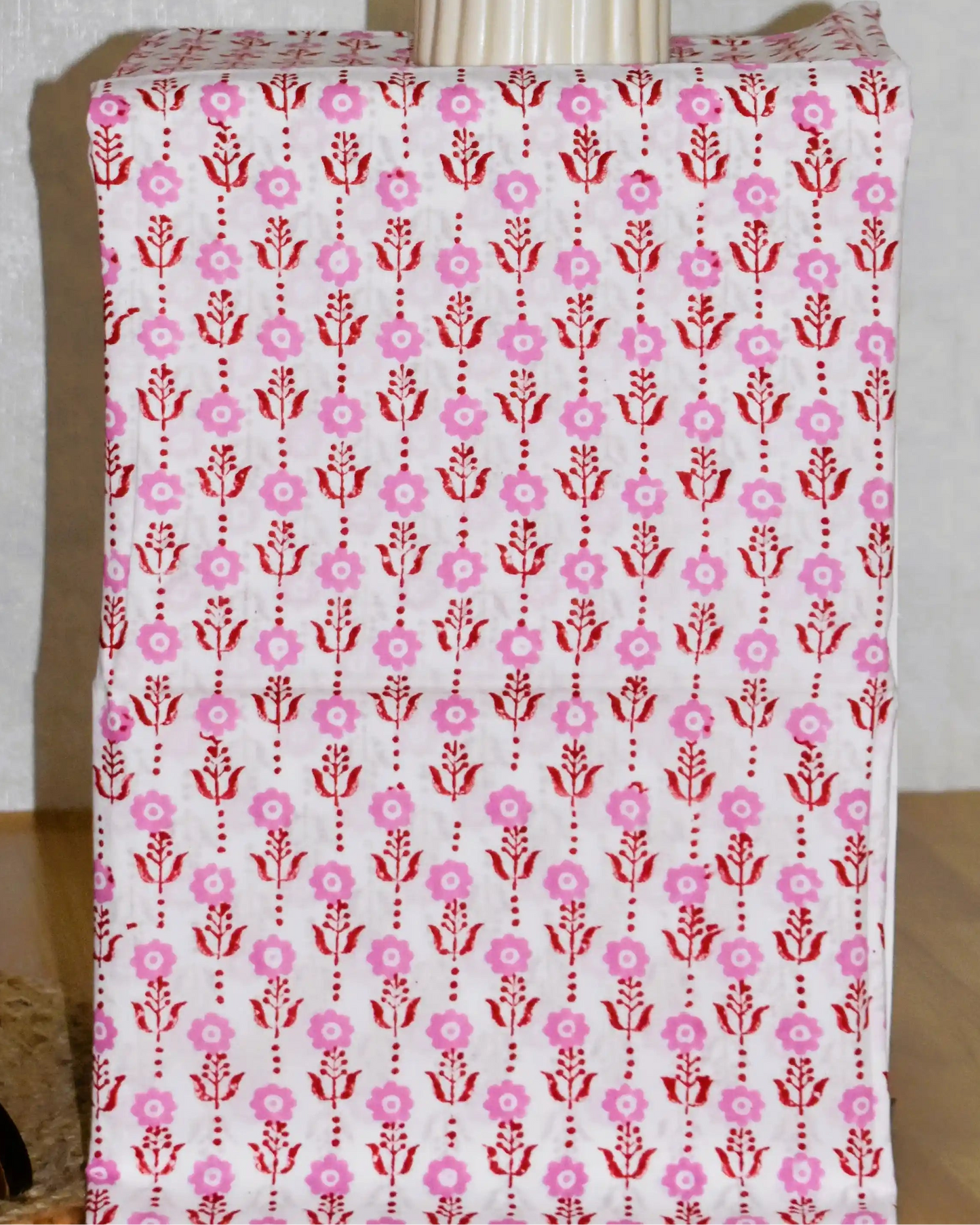 Sanganeri Red Small Floral Spade Buti printed Maheshwari Silk Suit Set