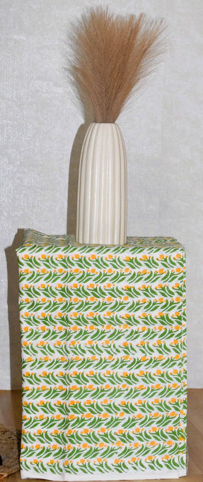 Sanganeri Green String of Flowers printed Maheshwari Silk Suit Set