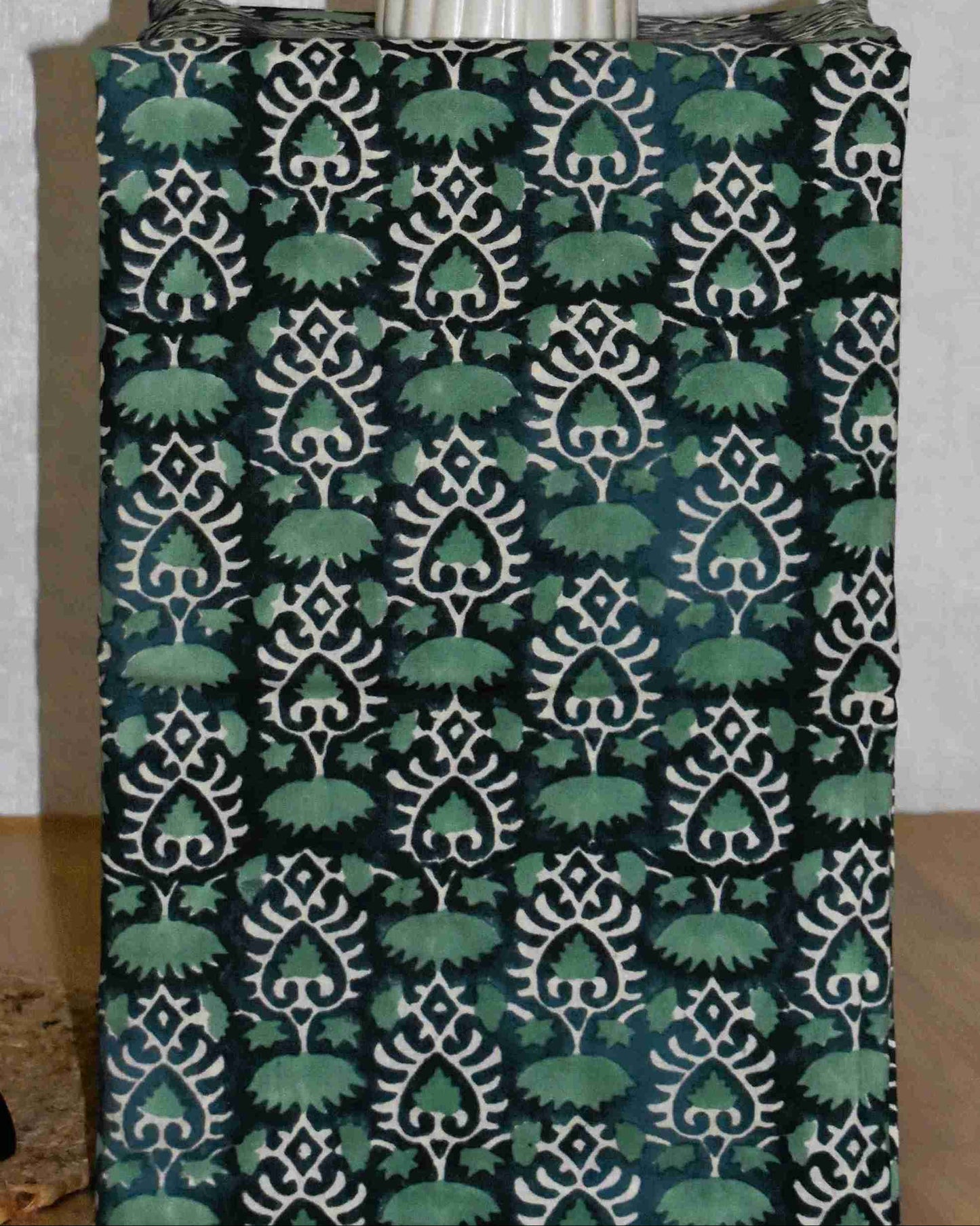 Hand Block Printed Green Paisley Maheshwari Silk Suit Set