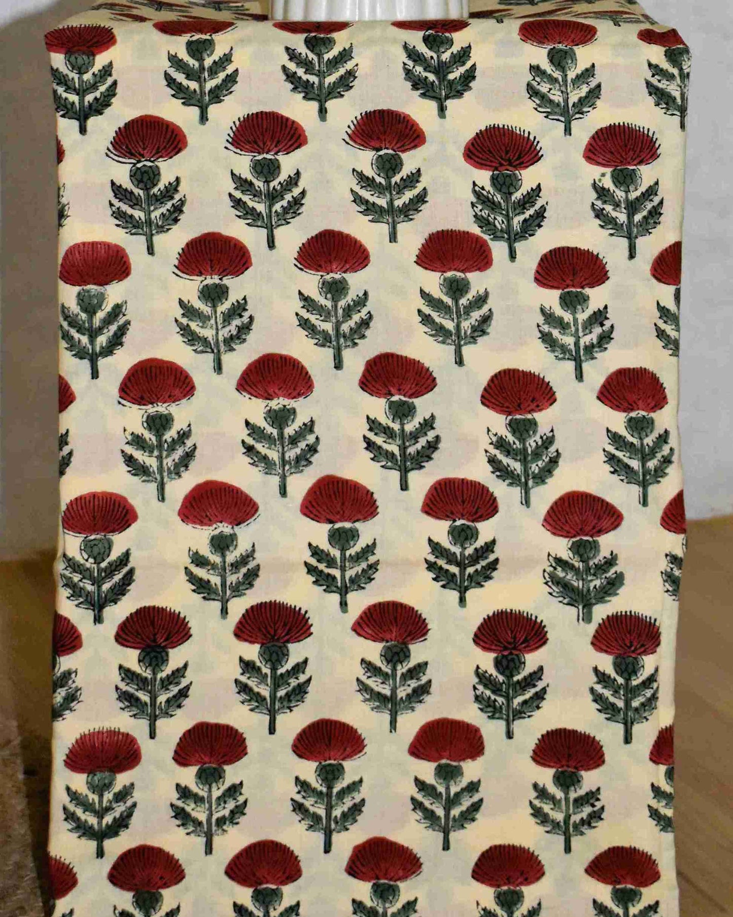 Red Sanganeri Floral Jaal print Maheshwari Silk Suit Set