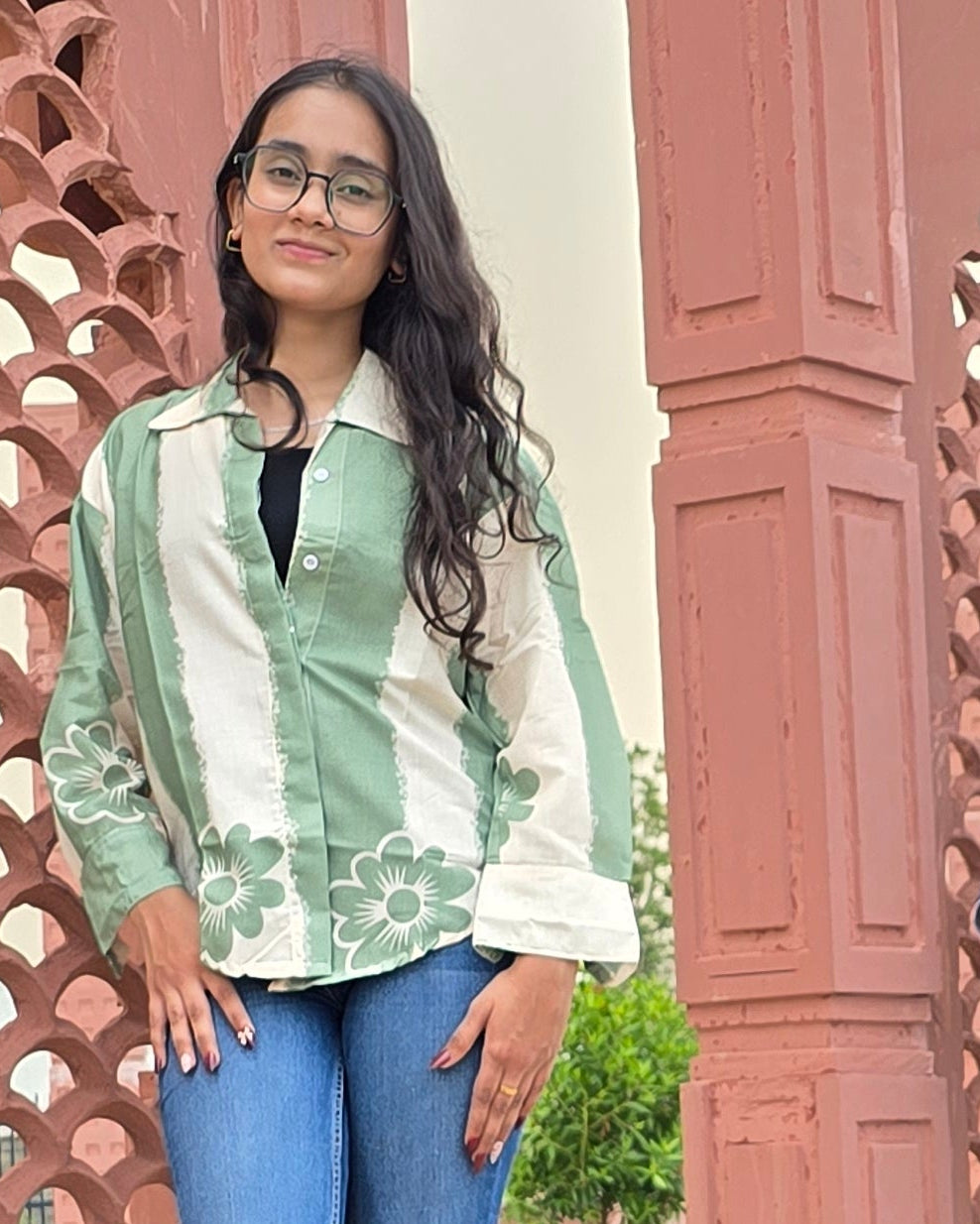 Olive Bloom Oversized Shirt