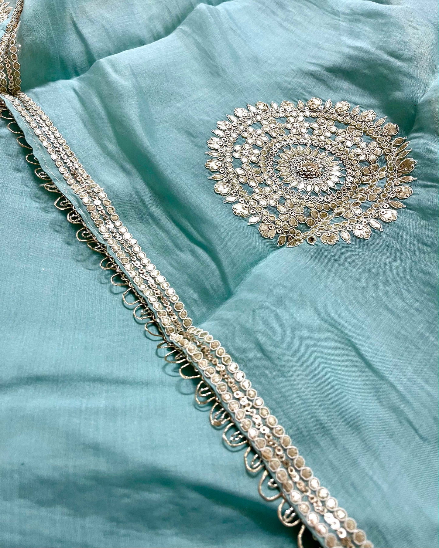Designer Mal Chanderi Embroidered 3-Piece Suit Set (Powder Blue)
