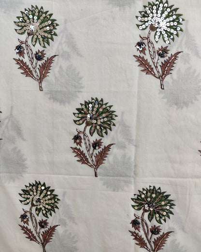 Hand Embroidered and Hand Block Printed Premium Cotton Suit with Chanderi Silk Dupatta - Designer Edit