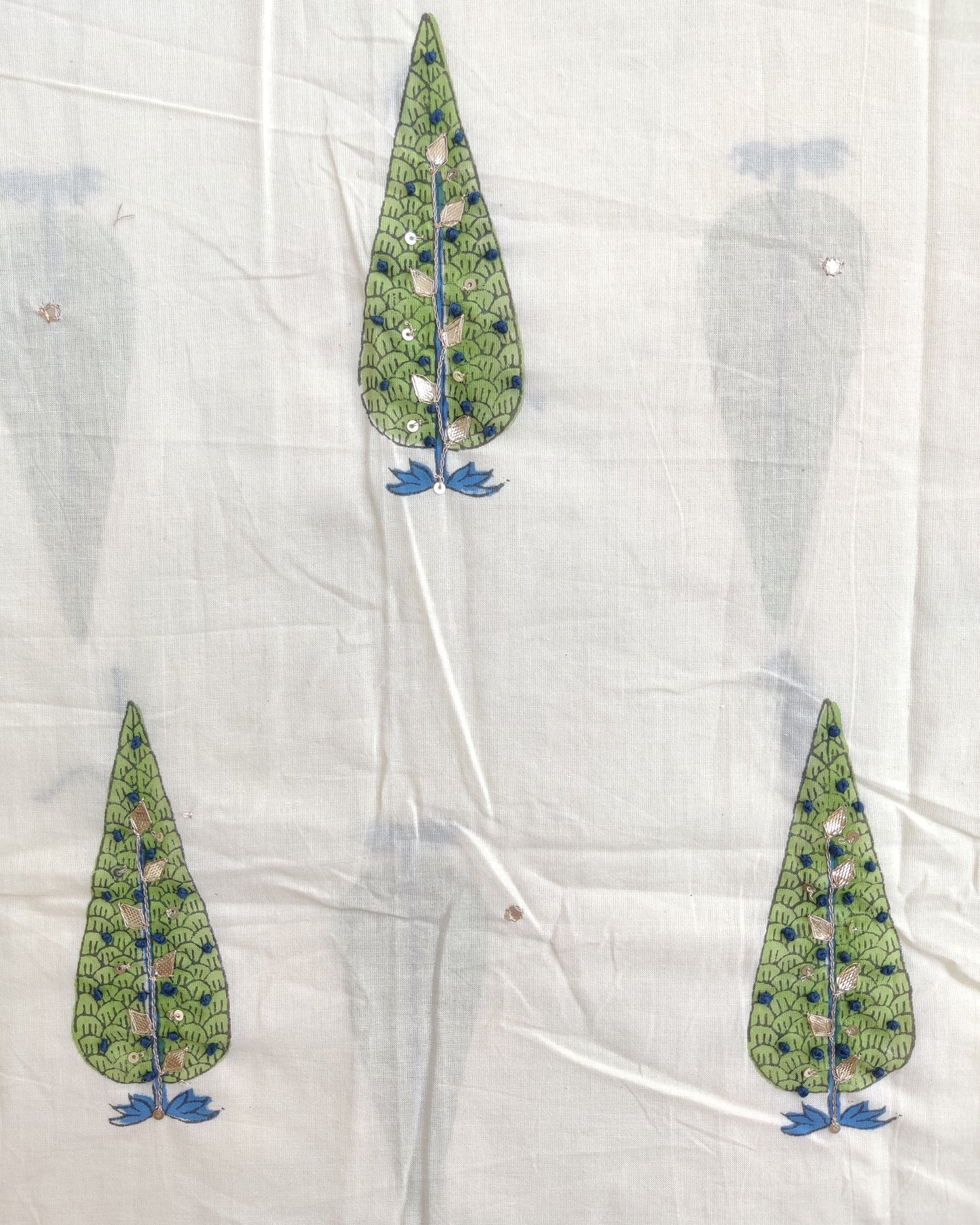 Hand Embroidered and Hand Block Printed Premium Cotton Unstitched Suit with Chanderi Silk Dupatta - Designer Edit