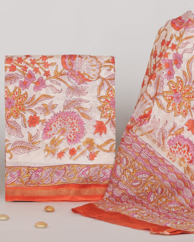 Floral All-over Jaal Printed Chanderi Silk Suit