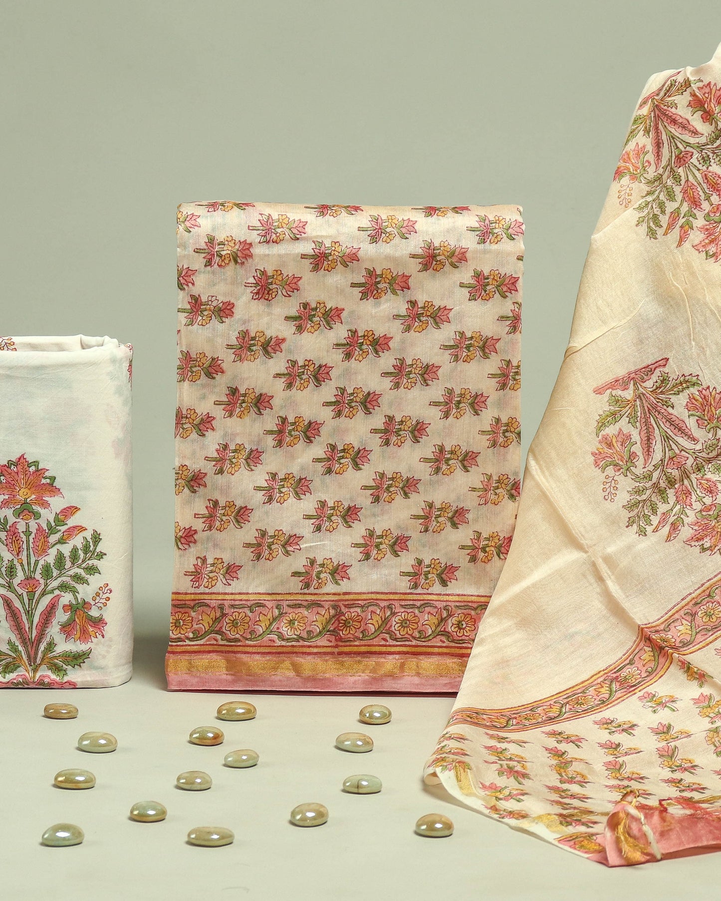Timeless Chanderi Silk Suit with All-over floral Buti Sanganeri Print