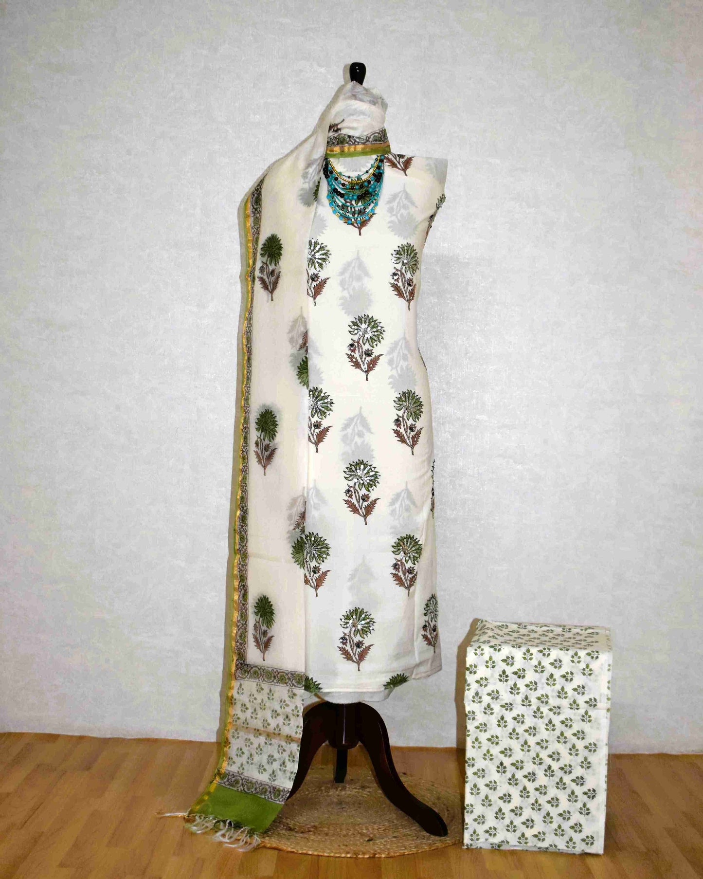 Hand Embroidered and Hand Block Printed Premium Cotton Suit with Chanderi Silk Dupatta - Designer Edit