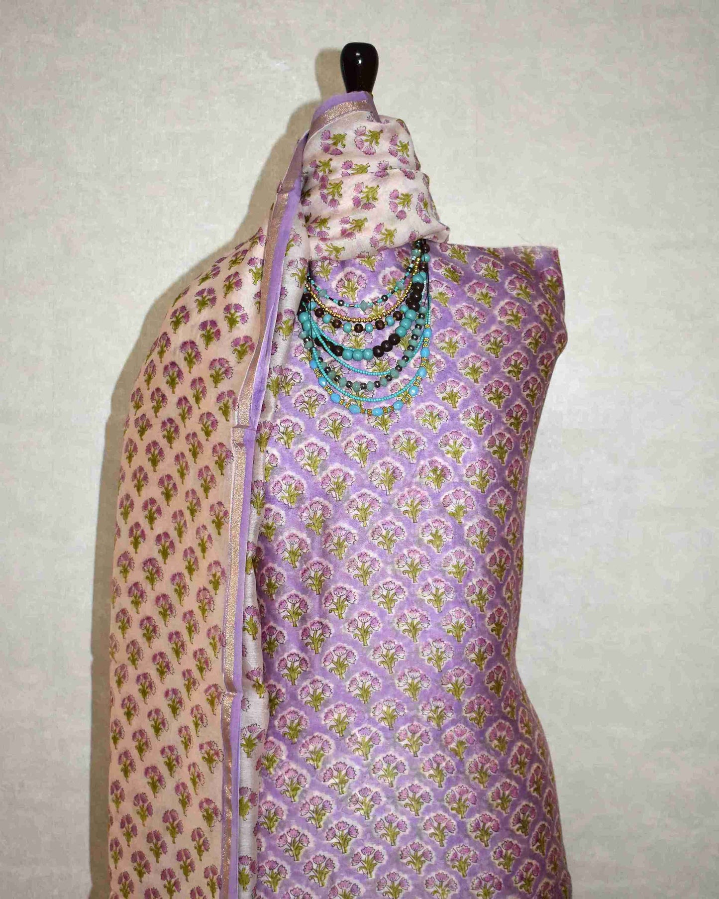 Hand Block Printed Chanderi Silk Suit