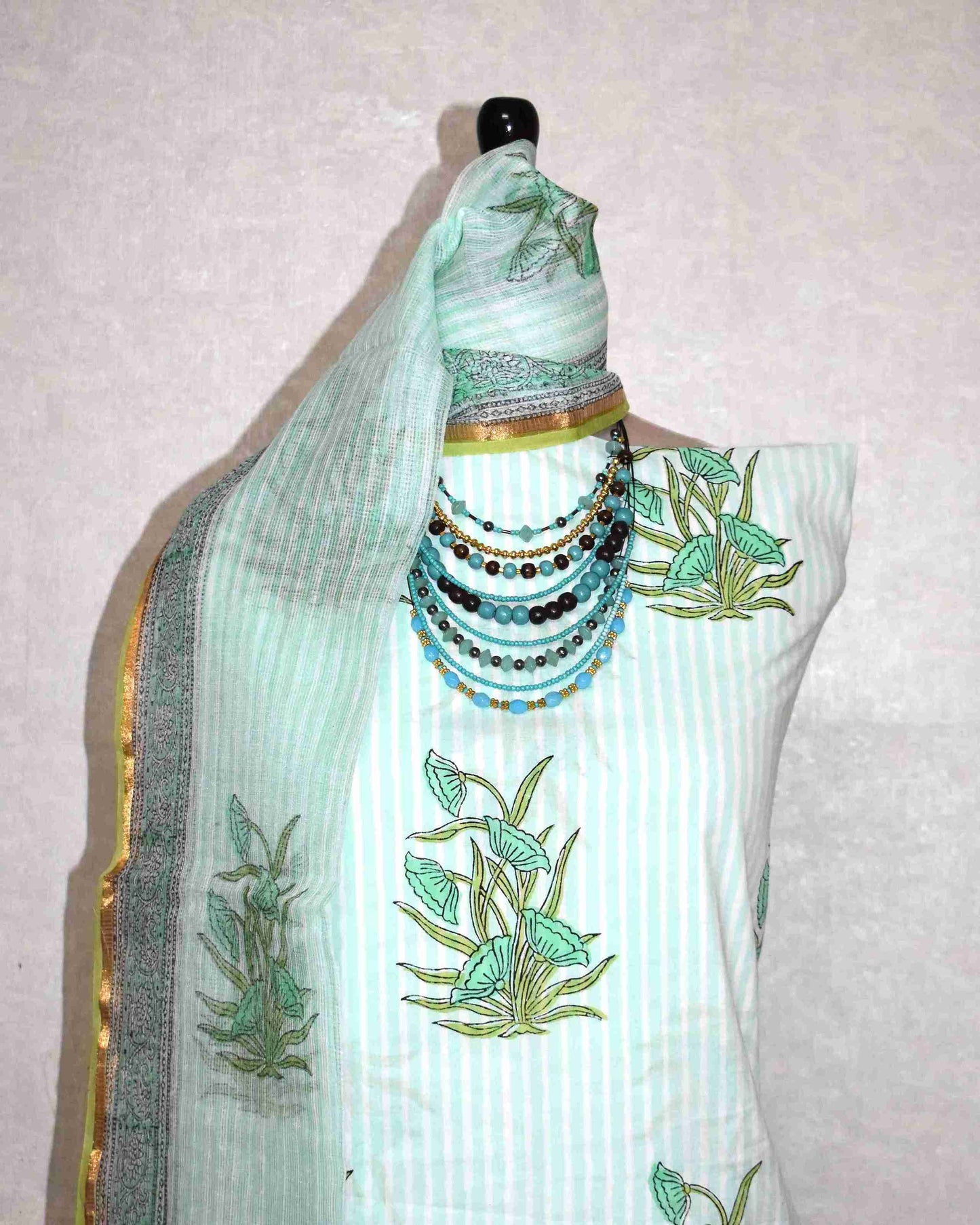Bagru Hand Block Printed Cotton Suit With Kota Doria Dupatta