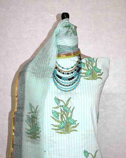 Bagru Hand Block Printed Cotton Suit With Kota Doria Dupatta