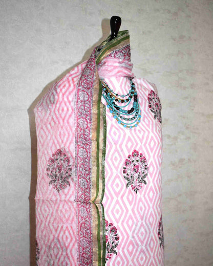 Bagru Hand Block Printed Cotton Suit With Kota Doria Dupatta