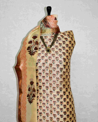 Red Sanganeri Floral Buti Print Maheshwari Silk Suit Set