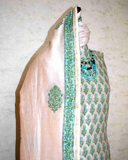 Hand Block Printed Chanderi Silk Suit with Santoon Bottom and Chanderi Silk Dupatta