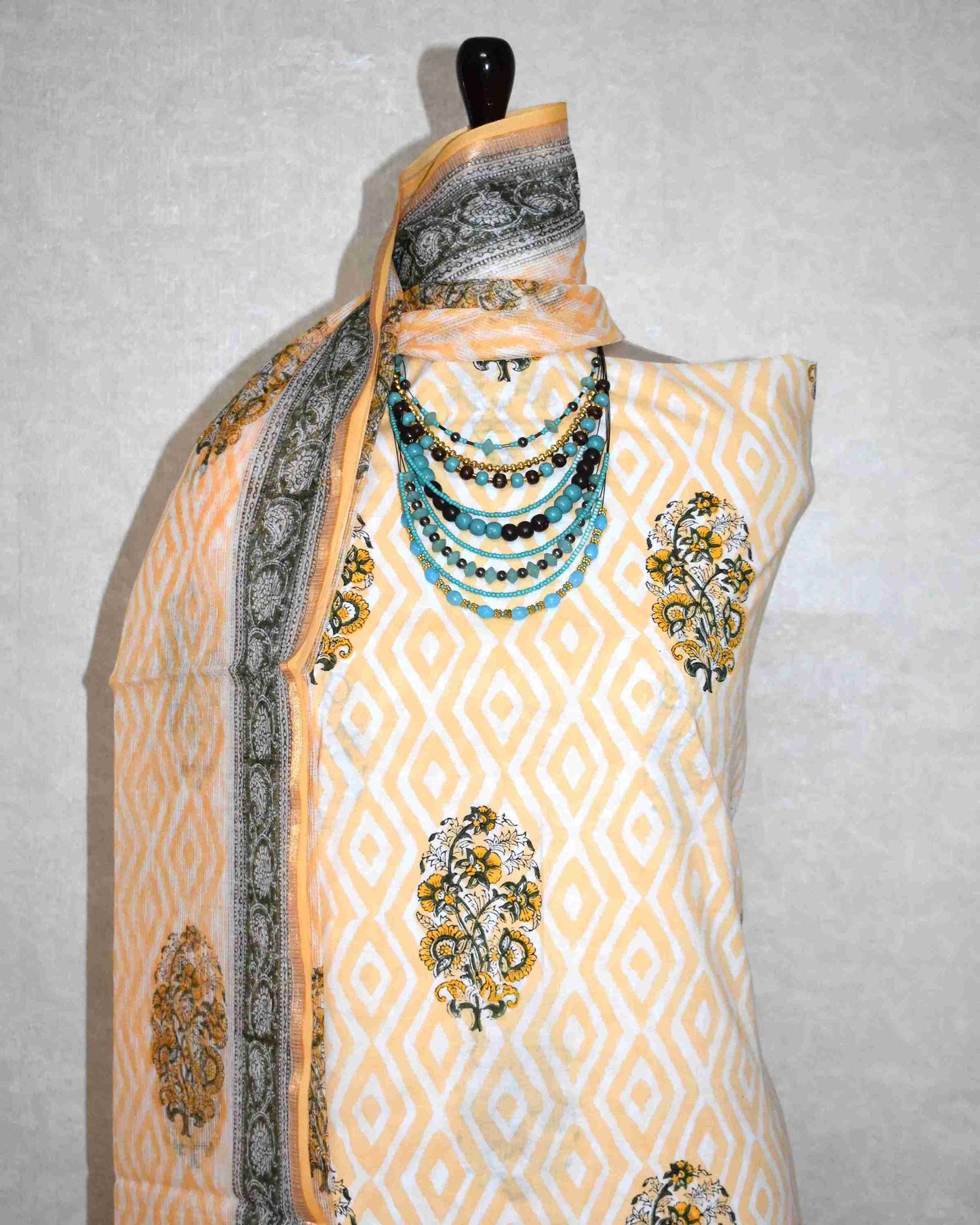 Bagru Hand Block Printed Cotton Suit With Kota Doria Dupatta