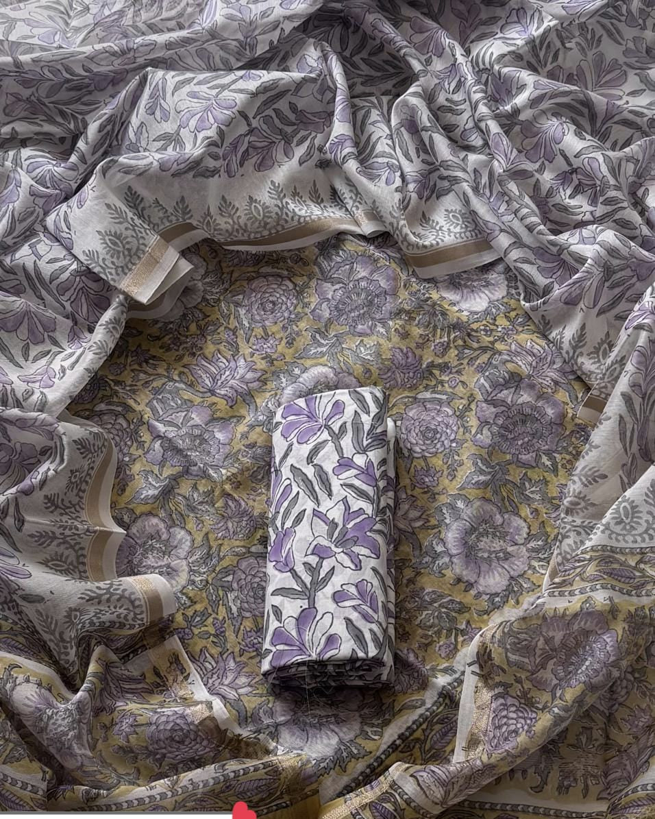 Timeless Chanderi Silk Suit with Floral Jaal Sanganeri Print