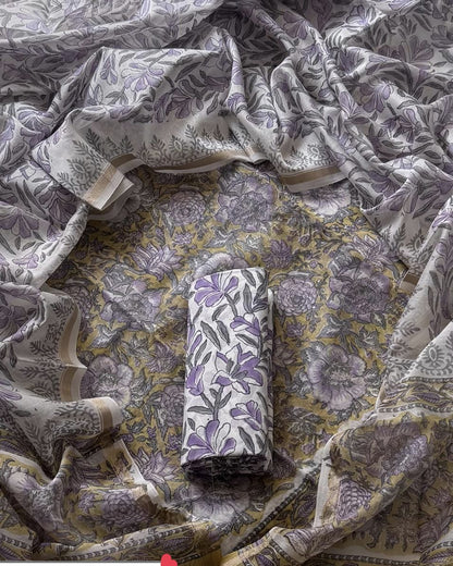 Timeless Chanderi Silk Suit with Floral Jaal Sanganeri Print