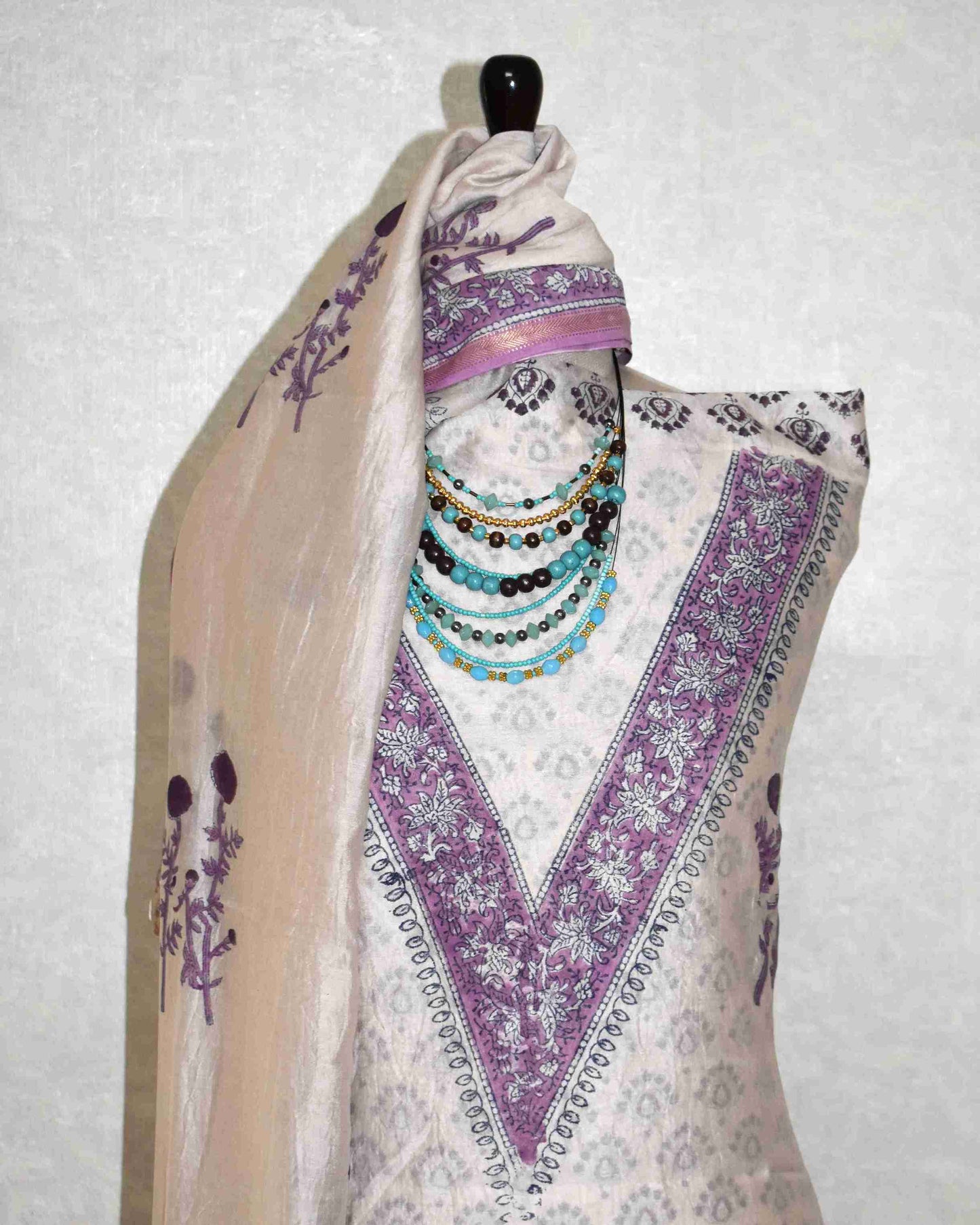 Hand Block Printed Chanderi Silk Suit with Santoon Bottom and Chanderi Silk Dupatta