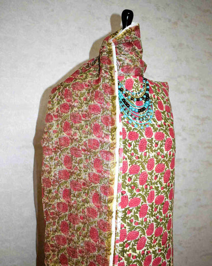 Hand Block Printed Premium Cotton Suit Set with Kota Doria Dupatta - Curated Edit