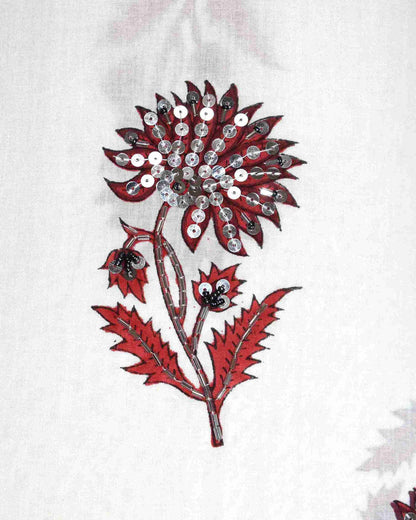 Hand Embroidered and Hand Block Printed Premium Cotton Unstitched Suit with Chanderi Silk Dupatta - Designer Edit