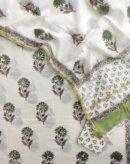 Hand Embroidered and Hand Block Printed Premium Cotton Suit with Chanderi Silk Dupatta - Designer Edit