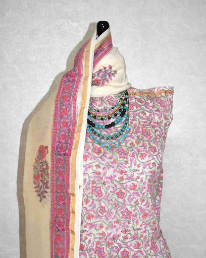 Hand Block Printed Chanderi Silk Suit with Santoon Bottom and Chanderi Silk Dupatta