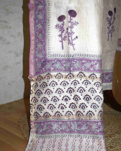 Hand Block Printed Chanderi Silk Suit with Santoon Bottom and Chanderi Silk Dupatta