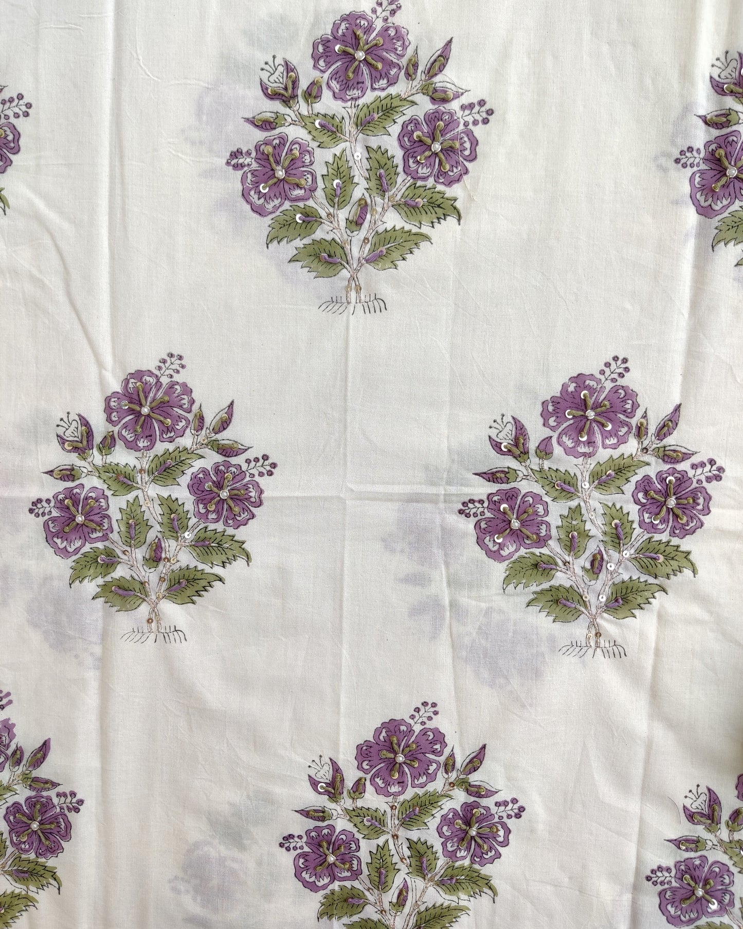 Hand Embroidered and Hand Block Printed Premium Cotton Unstitched Suit with Chanderi Silk Dupatta - Designer Edit