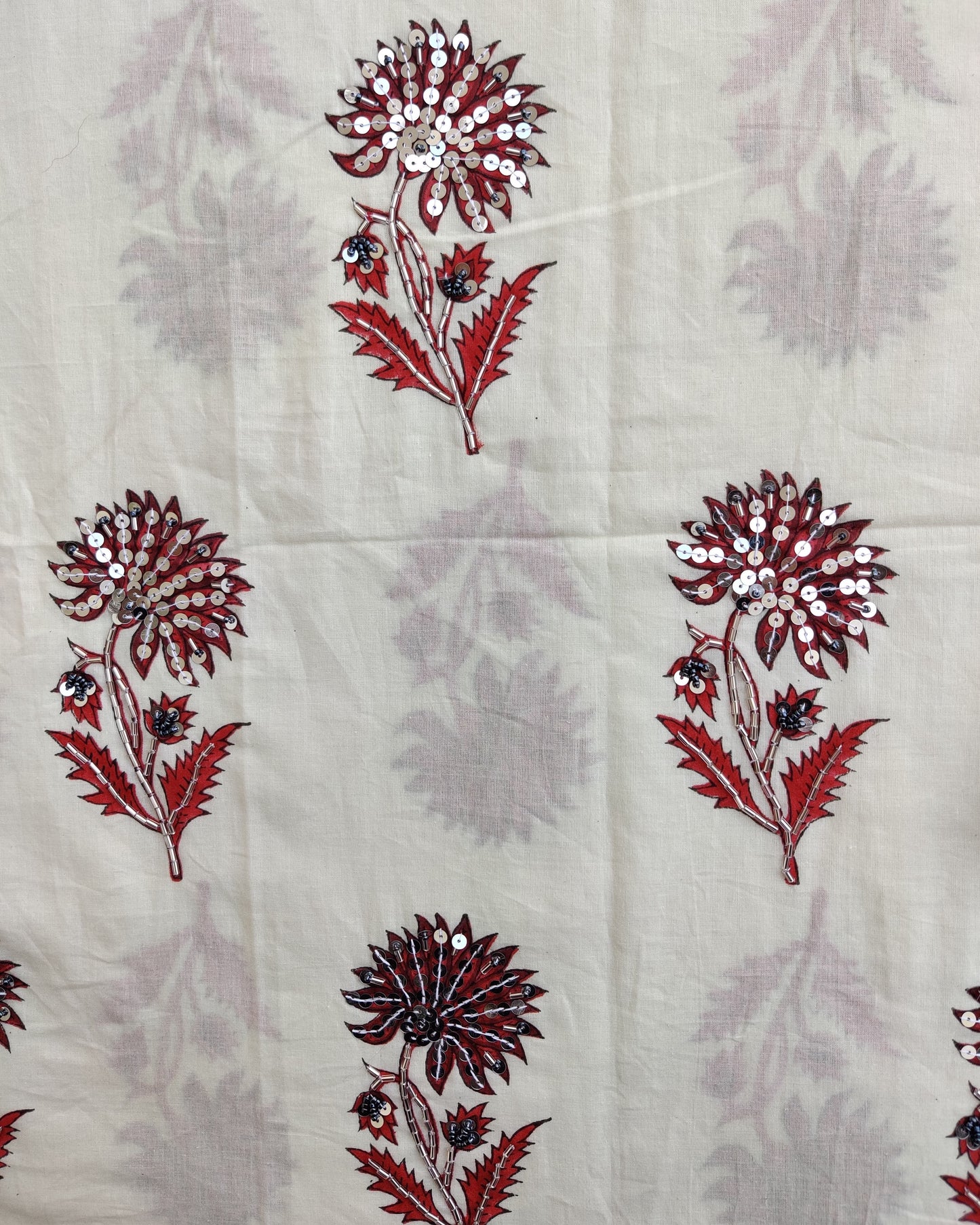 Hand Embroidered and Hand Block Printed Premium Cotton Unstitched Suit with Chanderi Silk Dupatta - Designer Edit