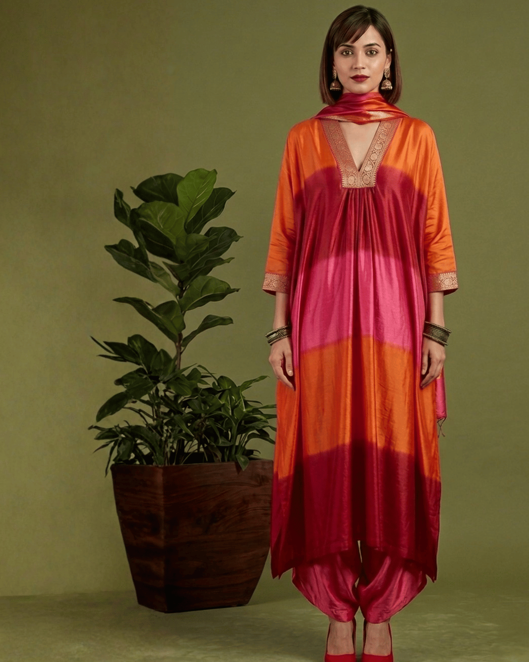 Ombre dyed Maheshwari Silk Suit Set