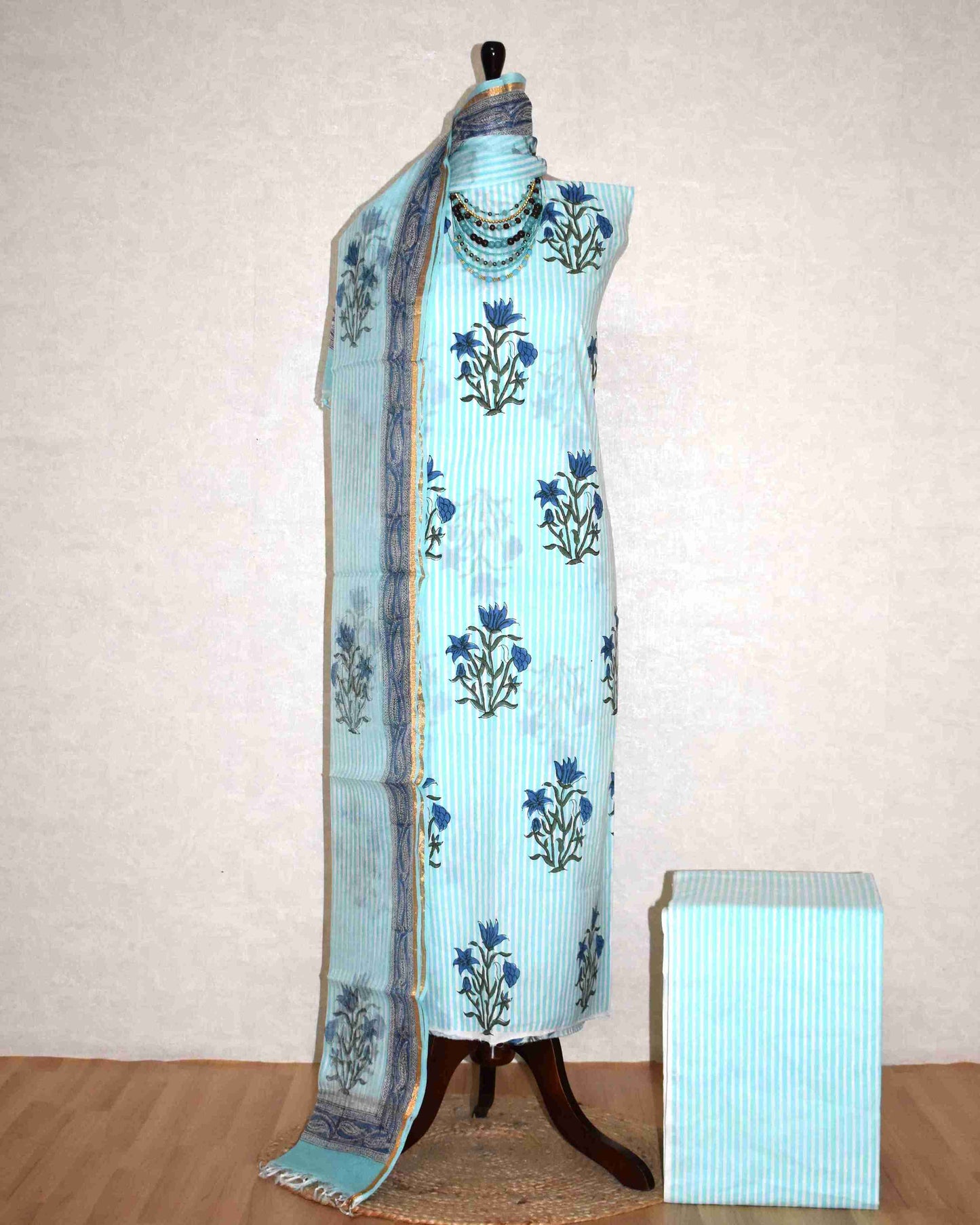 Bagru Hand Block Printed Cotton Suit With Kota Doria Dupatta