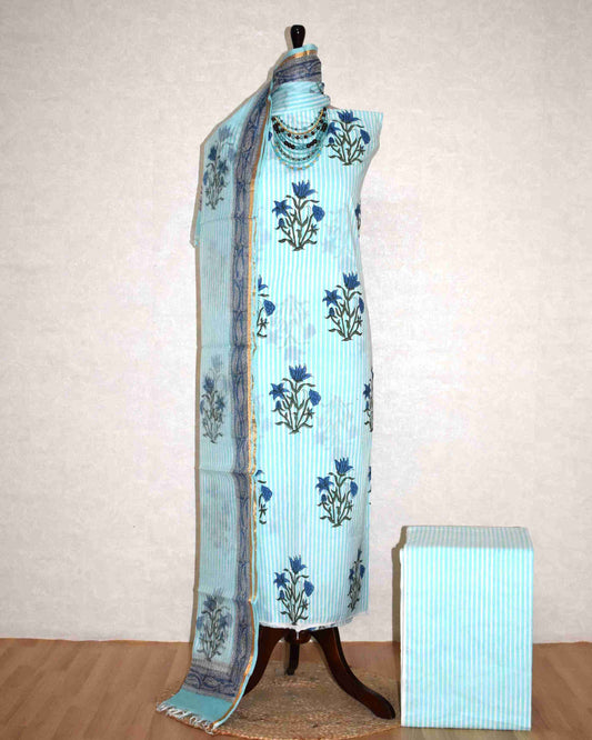 Bagru Hand Block Printed Cotton Suit With Kota Doria Dupatta