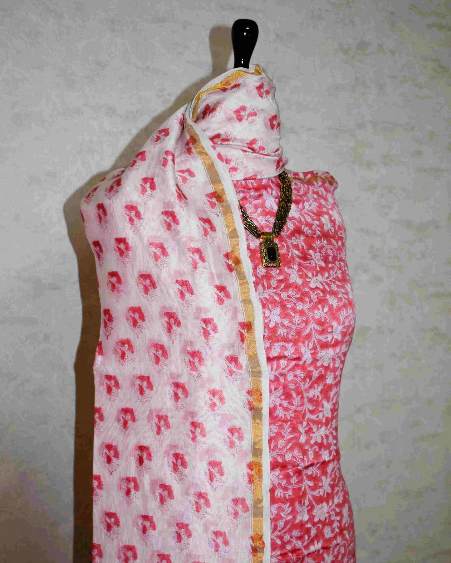 Powder Pink Chanderi Silk Suit with Sanganeri Floral Jaal Print