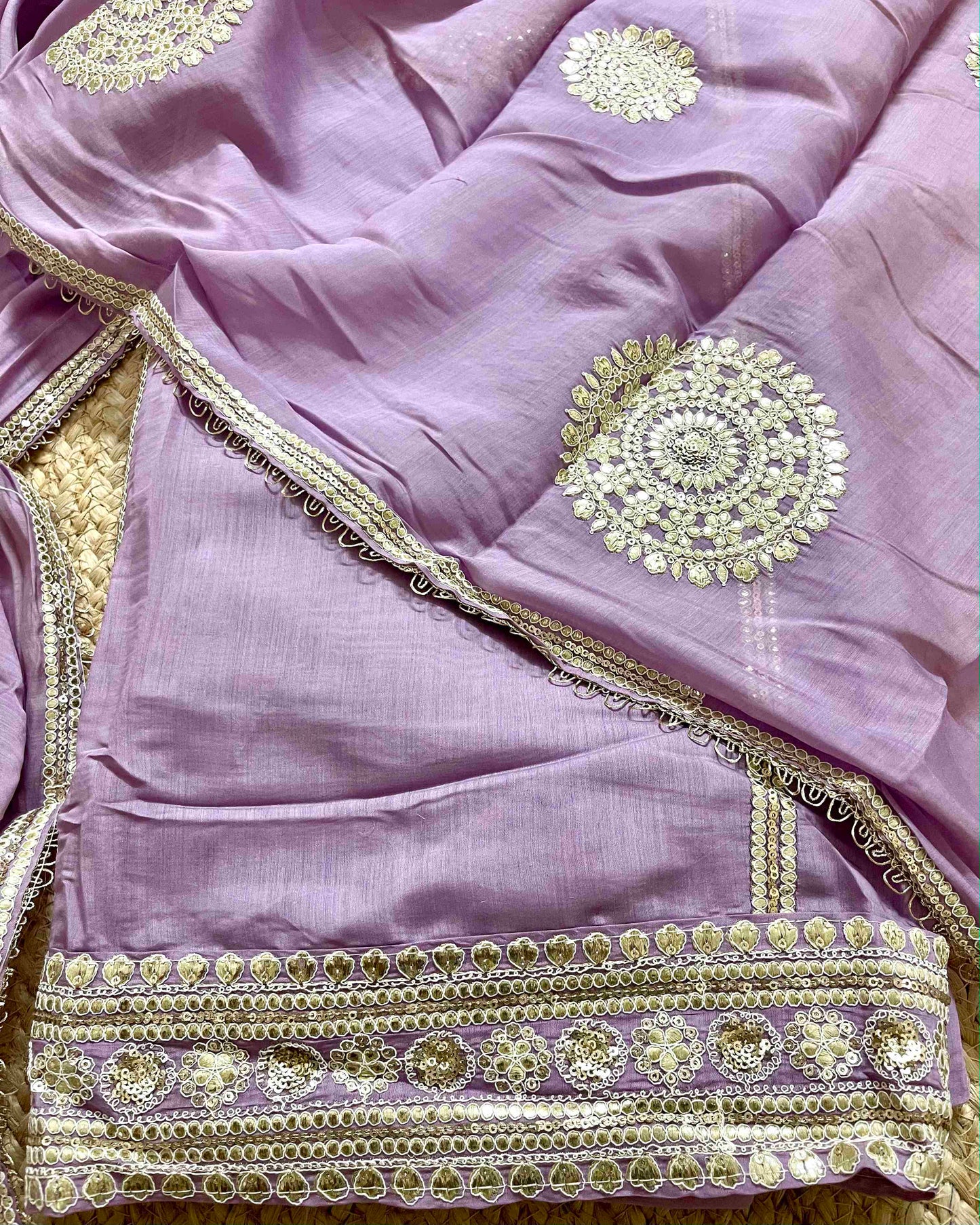 Designer Mal Chanderi Embroidered 3-Piece Suit Set (lavender)