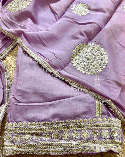 Designer Mal Chanderi Embroidered 3-Piece Suit Set (lavender)