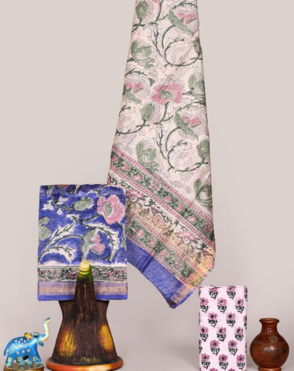 Sanganeri printed Maheshwari Silk Suit Set