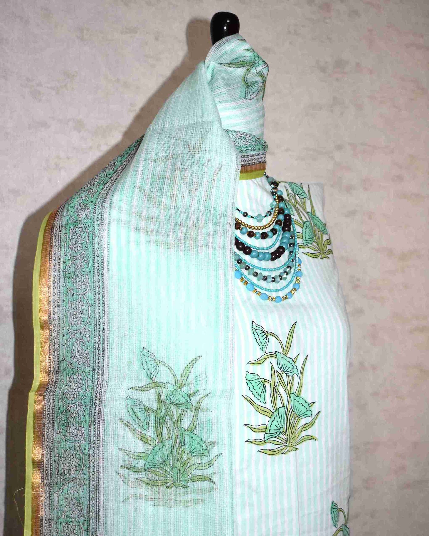 Bagru Hand Block Printed Cotton Suit With Kota Doria Dupatta