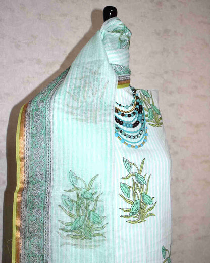 Bagru Hand Block Printed Cotton Suit With Kota Doria Dupatta