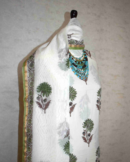 Hand Embroidered and Hand Block Printed Premium Cotton Suit with Chanderi Silk Dupatta - Designer Edit