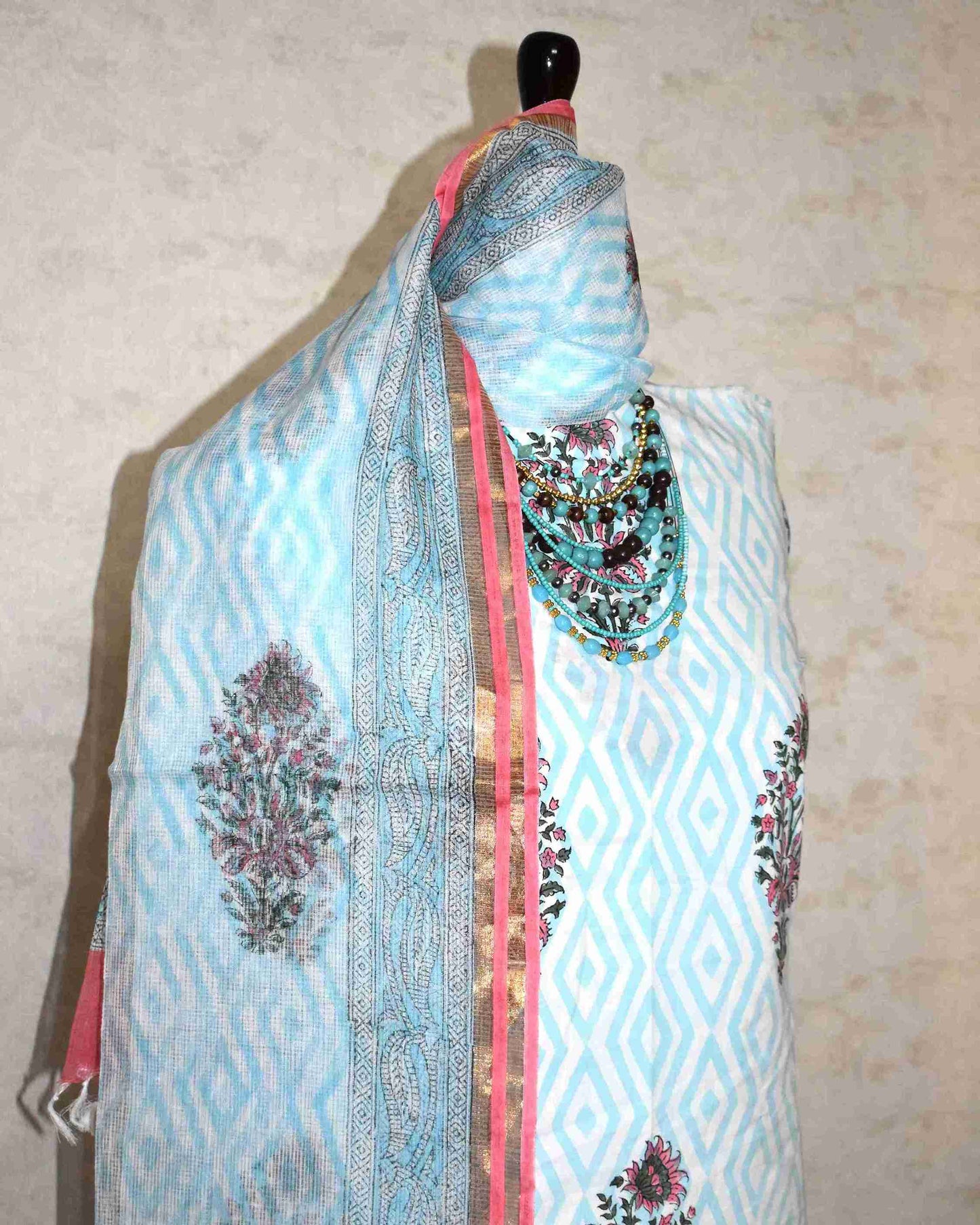 Bagru Hand Block Printed Cotton Suit With Kota Doria Dupatta