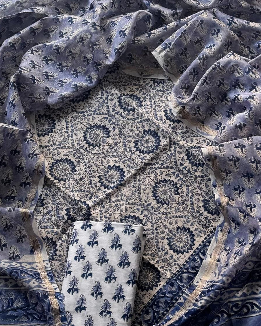 Timeless Chanderi Silk Suit with Sanganeri Print