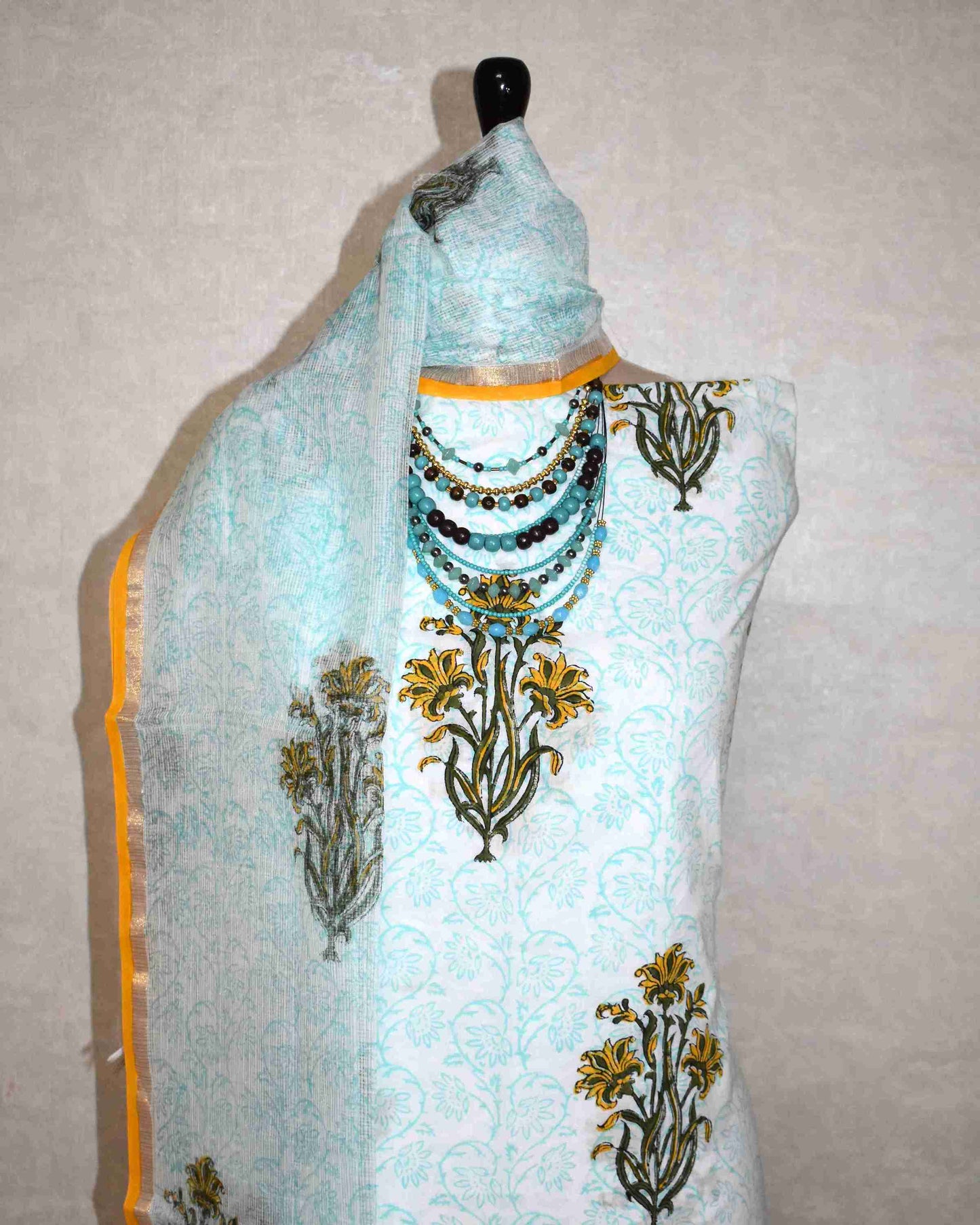 Bagru Hand Block Printed Cotton Suit With Kota Doria Dupatta