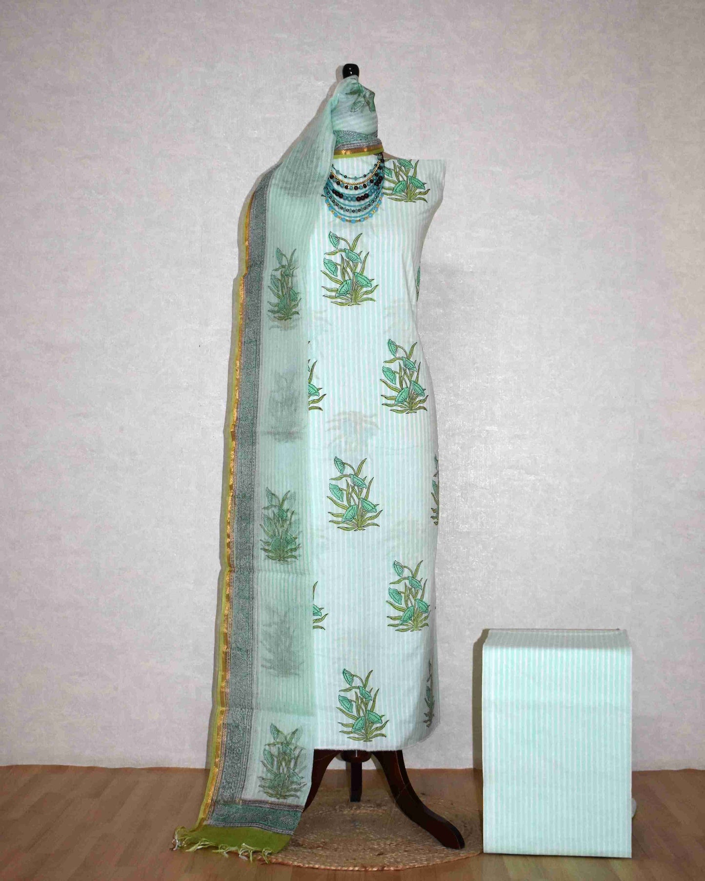 Bagru Hand Block Printed Cotton Suit With Kota Doria Dupatta