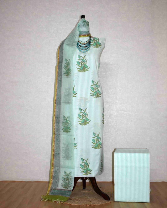 Bagru Hand Block Printed Cotton Suit With Kota Doria Dupatta