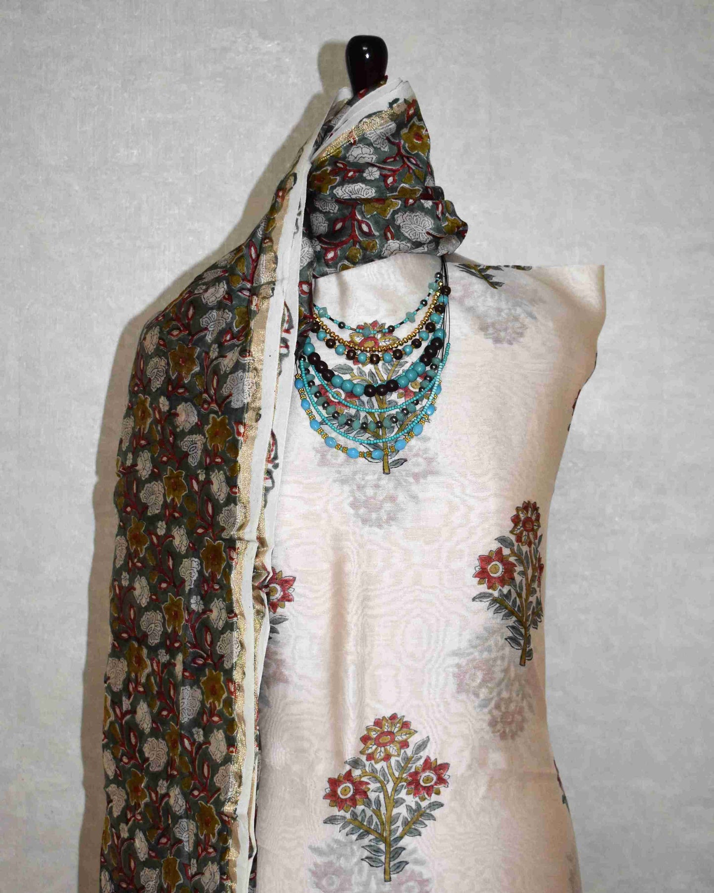 Hand Block Printed Chanderi Silk Suit