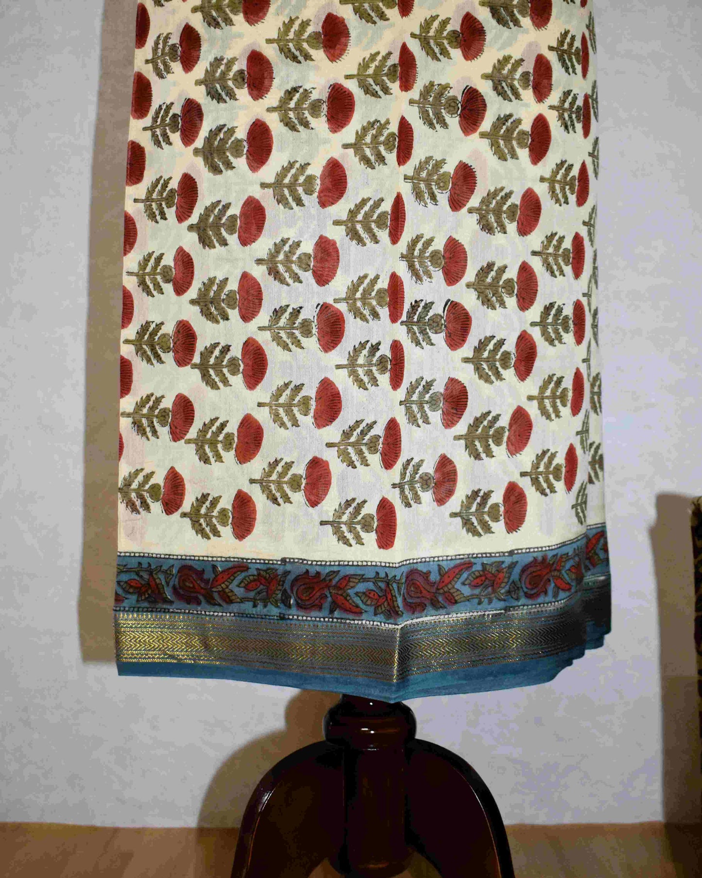 Red Floral Buti Printed Maheshwari Silk Suit Set