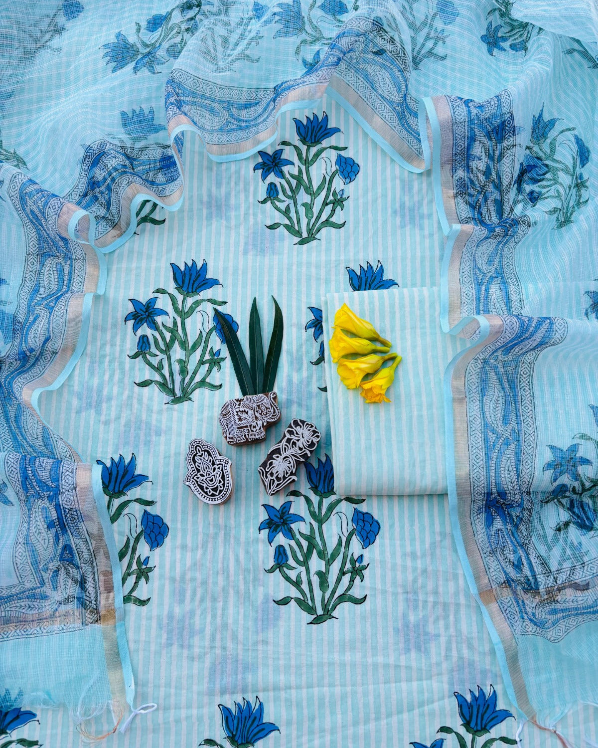 Bagru Hand Block Printed Cotton Suit With Kota Doria Dupatta
