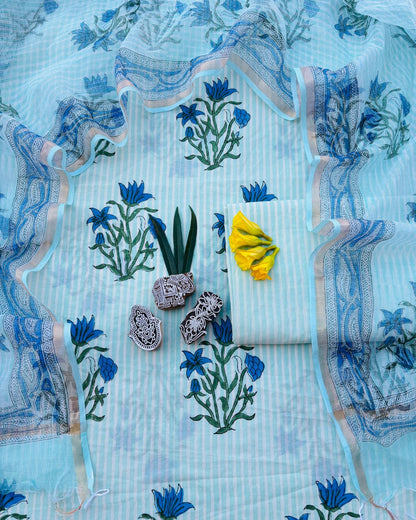 Bagru Hand Block Printed Cotton Suit With Kota Doria Dupatta