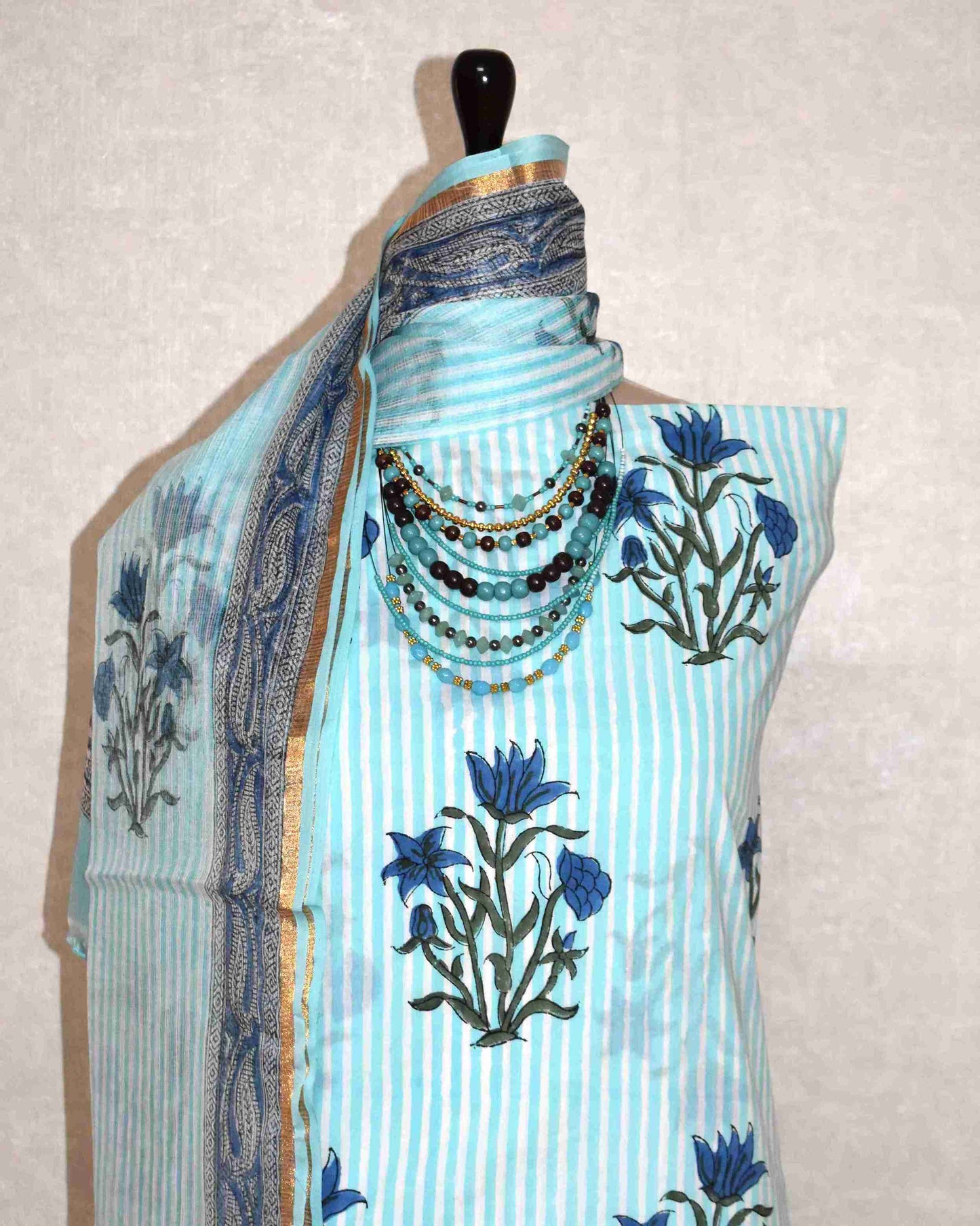Bagru Hand Block Printed Cotton Suit With Kota Doria Dupatta