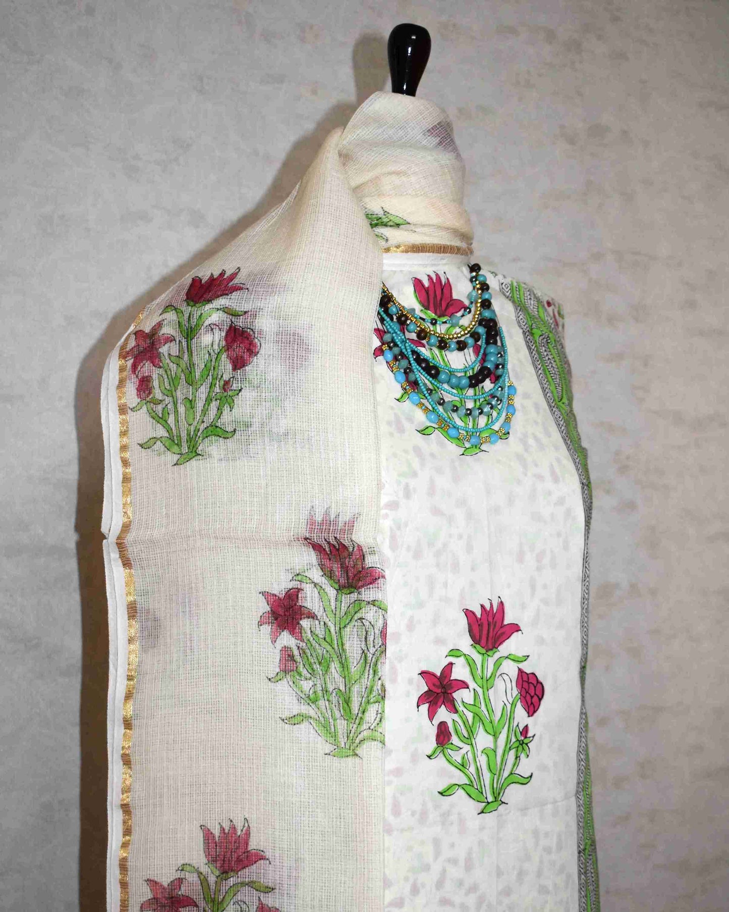Bagru Hand Block Printed Cotton Suit With Kota Doria Dupatta
