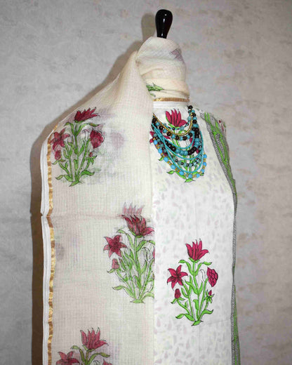 Bagru Hand Block Printed Cotton Suit With Kota Doria Dupatta